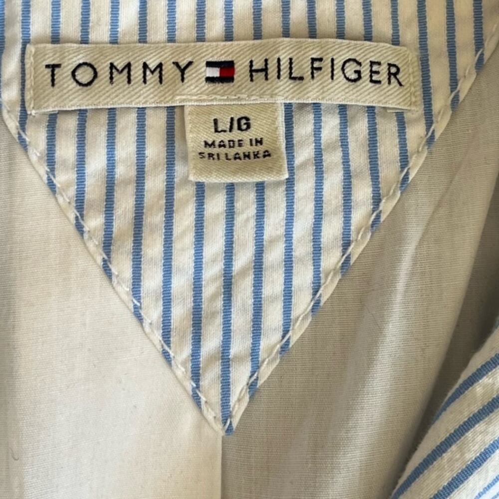 Tommy Hilfiger Blazer Women's Size Large Blue White Striped 100% Cotton Lined - Picture 8 of 11